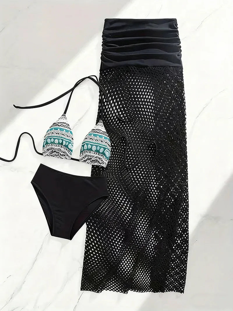 3 Piece Bikini Set Two Piece Swimsuit with Wrap Swimwear Long Swimwears Outfit