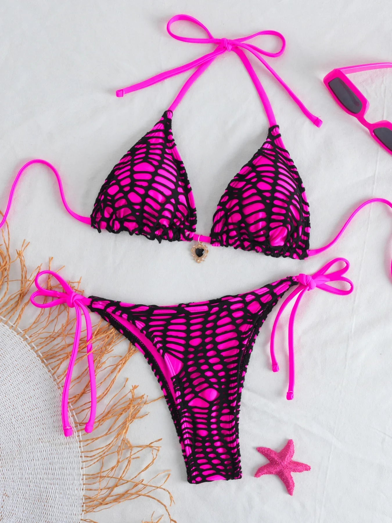 Triangle Bikini Set Halter Two Piece Swimsuit Bandage Panties Set
