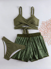 Triangle Bikini Set Bra Swimsuited Bottom See Through Cover Up 3 PCS