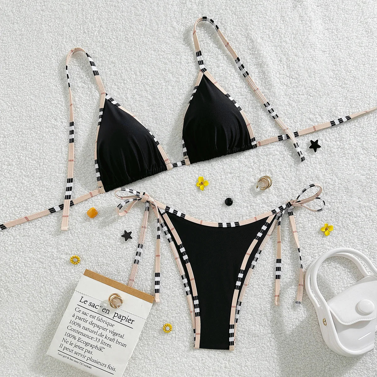 Triangle Two Piece Bikini Set Tummy Control Swimsuit Bandage Thongs