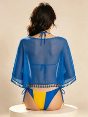Two Piece Bikini Set Tummy Control 3 Piece Swimsuit with Cape Cover Up Swimwear