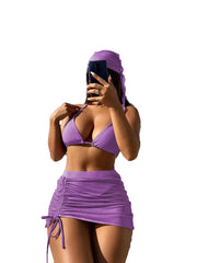 Sheer Mesh Bikini Set 3 Piece Swimset Solid Color Cover-Up Swimsuit for Swimwear Setwear