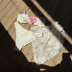 Solid Color 3-Piece Bikini Set Fashion Two-Piece with Cover-Up Floral See Throughwear