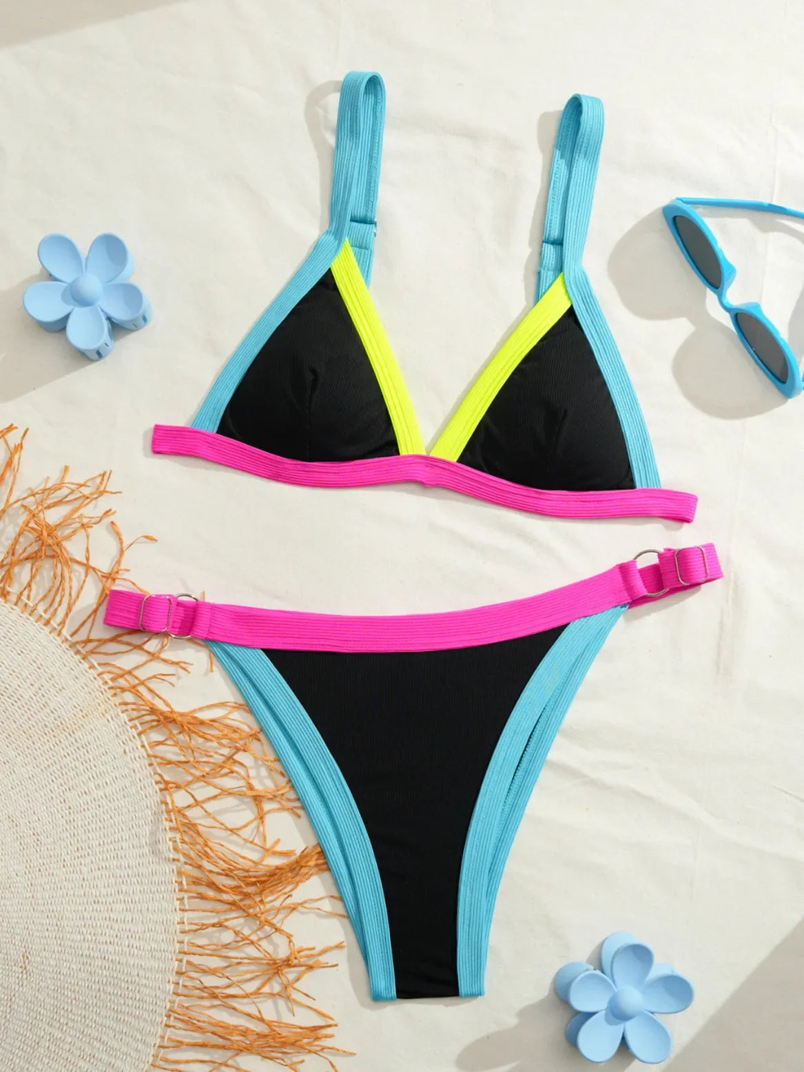 Solid Color Bikini Set Tummy Control Two Piece Swimwear Bathing Suit