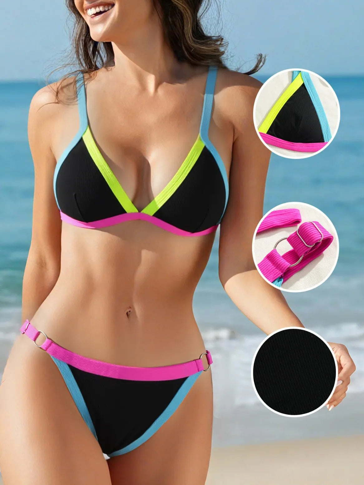 Solid Color Bikini Set Tummy Control Two Piece Swimwear Bathing Suit