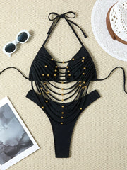 Solid Color Cut Out Two Piece Bikini Set Tummy Control Swimsuit