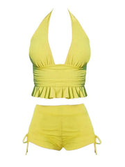 Solid Color Halter Two Piece Bikini Set Solid Color Swimsuit Set