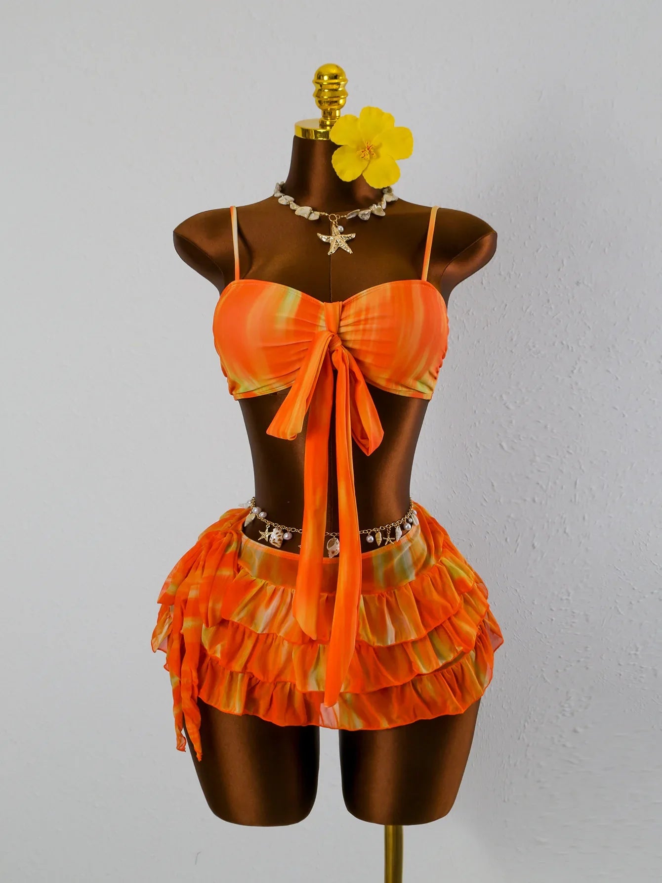Solid Color Ruched Tie Side 3 Piece Bikini Set Tummy Control Swimsuit with Cover Up Swimwear