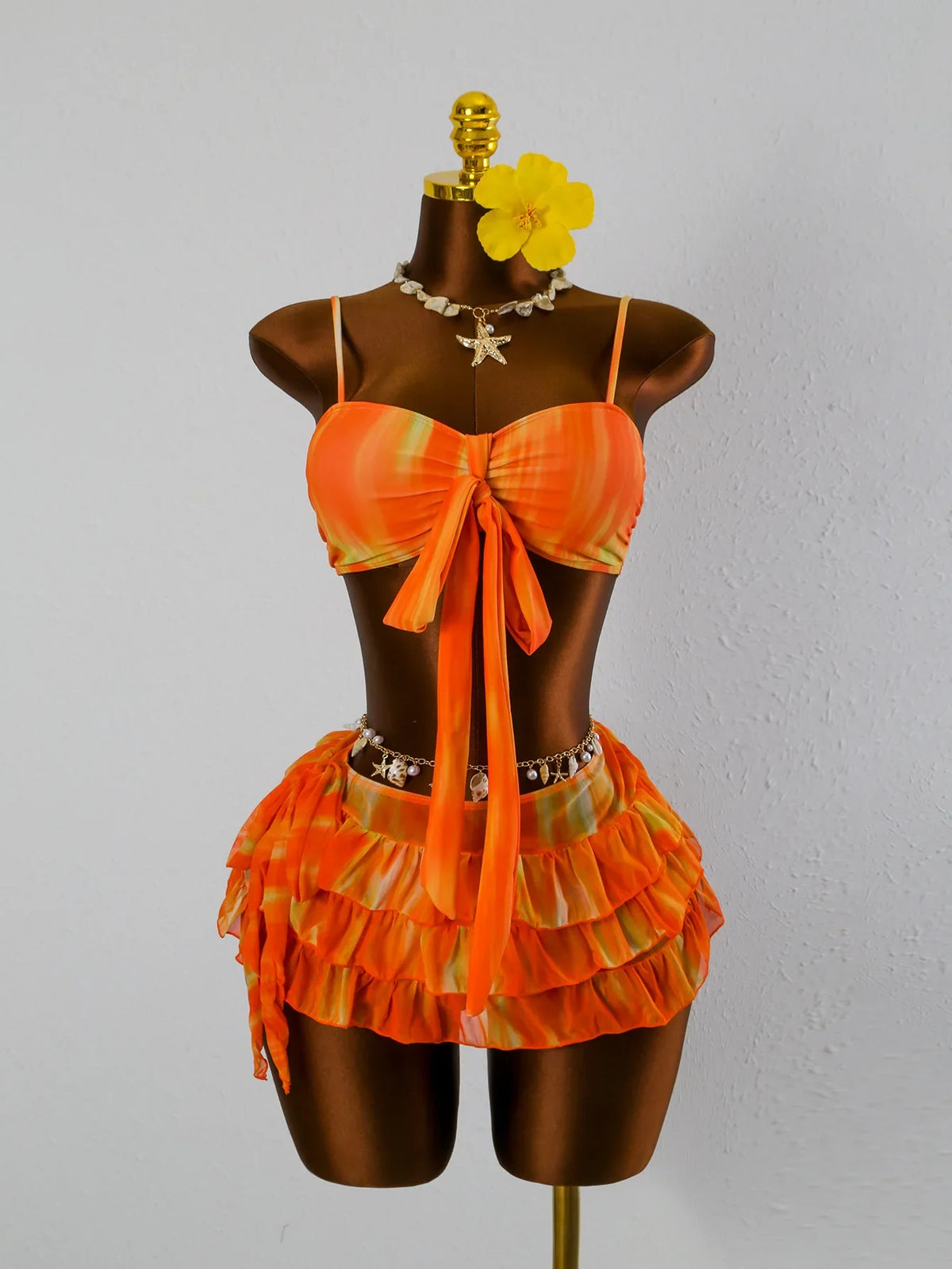 Solid Color Ruched Tie Side 3 Piece Bikini Set Tummy Control Swimsuit with Cover Up Swimwear