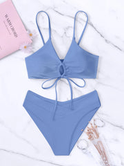 Solid Color Two Piece Bikini Set Tummy Control Swimwear Panties