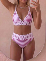 Striped Polka Doted Two Piece Bikini Set Corset Swimsuit Panties Sets