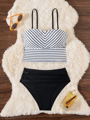 Thermal Brushed Striped Color Block Bikini Set Halter Swimsuit Two Piece