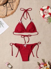 Triangle Tie Side Bikini Swimsuit Bra Solid Fashion Swimwear Biquini Set Arrival