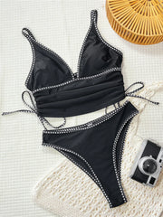 V Neck Tankini Splicing Wrinkled Bikini Two-pieces Bikini Set