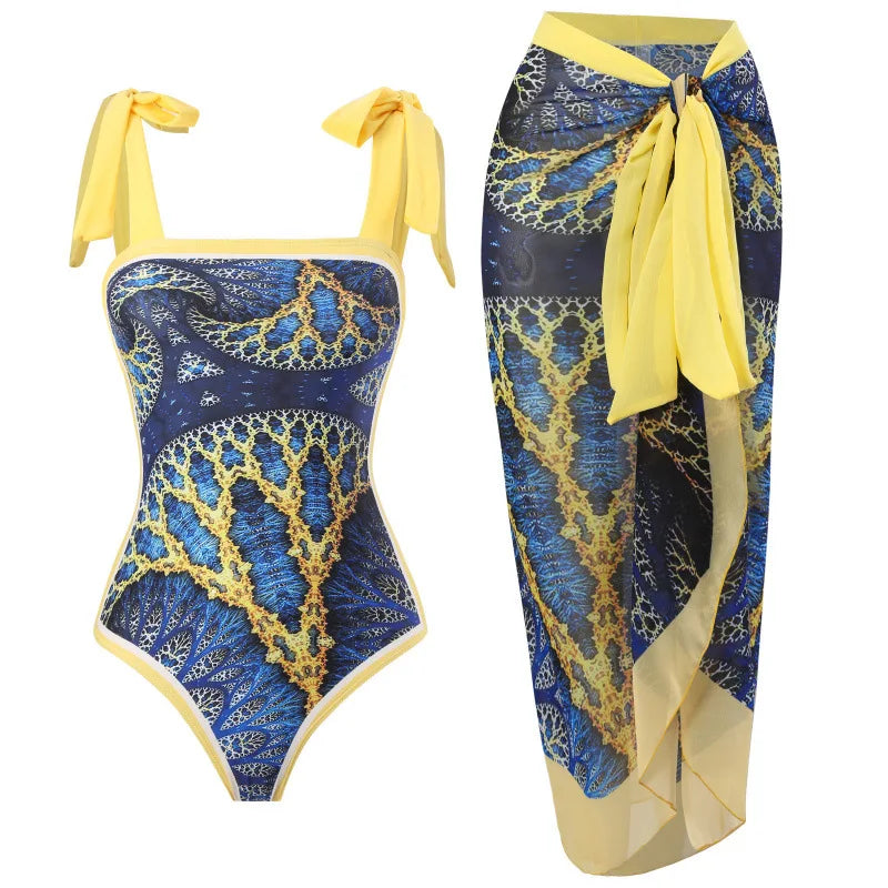 Vintage Modest One Piece Swimsuit Chiffon Two Piece Set Swimwear Swimsuit