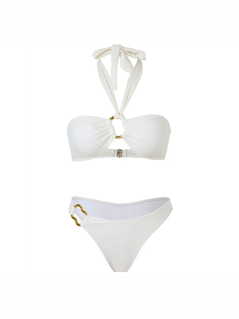 White Bandeau Two Piece Bikini Set Tummy Control Strapless Swimsuit Sets