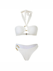 White Bandeau Two Piece Bikini Set Tummy Control Strapless Swimsuit Sets