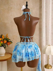 3 Piece Bikini Set Ruffle Backless Swim Dress Tummy Control Two Piece Swimsuit withwear