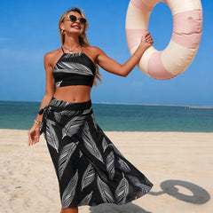3 Piece Bikini Set with Mesh Long Two Piece Swimsuit with Sheer Cover Up Swimwears