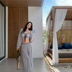 3 Piece Floral Bikini Set Ruffle Cover Up & Swimsuit пляжное платье