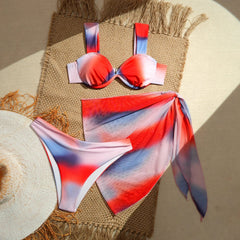 3 Piece Ombre Bikini Set Gradient Two Piece Swimsuit Cross-Border Panties Swimwears