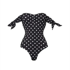 Bandeau Polka Dot Swimsuit Set Flutter Sleeve Cover Up Luxurywear Cross-Borde Off Shoulder