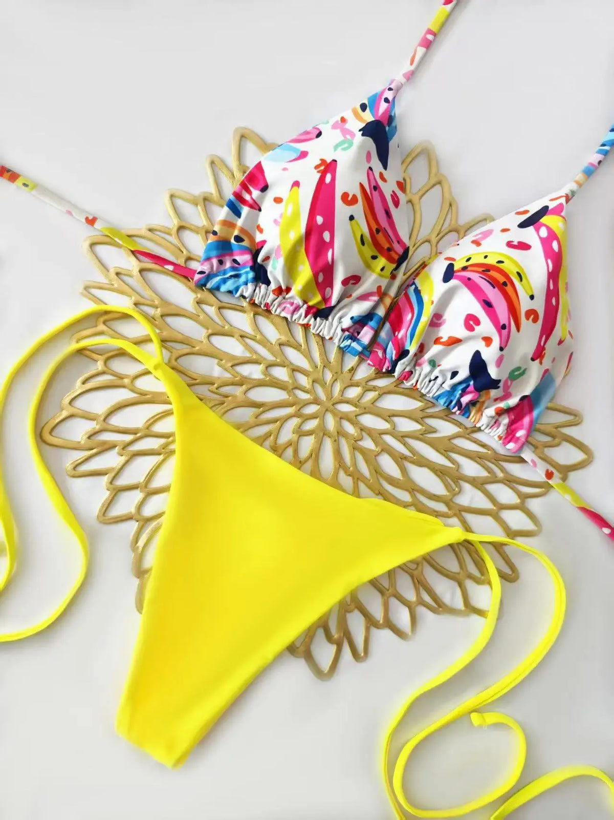 Color Block Bikini Set Strappy Two Piece Swimsuit with Adjustable Ties Two Piece Thongs Swimwears