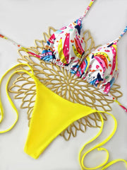 Color Block Bikini Set Strappy Two Piece Swimsuit with Adjustable Ties Two Piece Thongs Swimwears