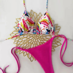 Color Block Bikini Set Strappy Two Piece Swimsuit with Adjustable Ties Two Piece Thongs Swimwears