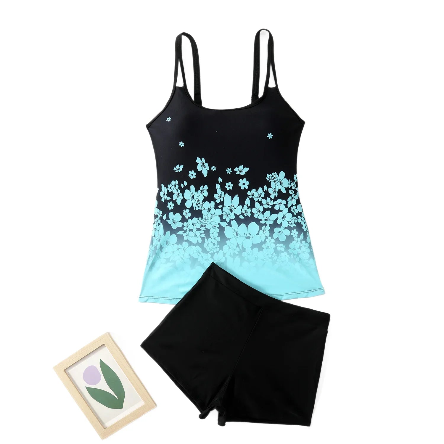High Neck Ruched Bikini Set Contrast Patchwork Two Piece Swimsuit with Tummy Control Tank Tops