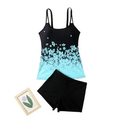 High Neck Ruched Bikini Set Contrast Patchwork Two Piece Swimsuit with Tummy Control Tank Tops