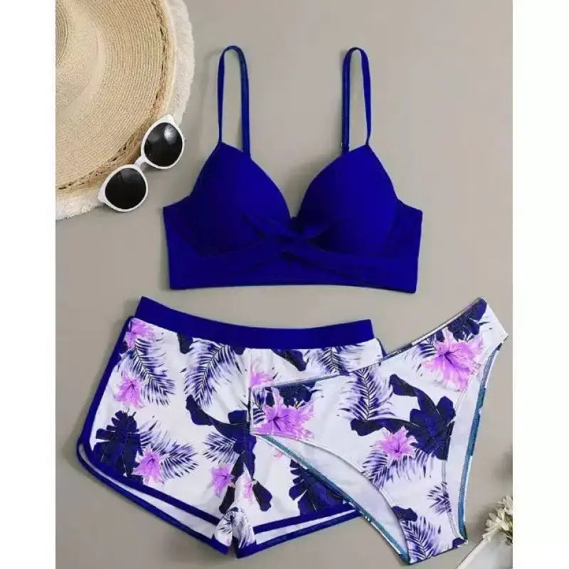 Tummy Control Boyleg 3 Piece Bikini Set Triangle Bottom Option Swimwear Bikini Suit