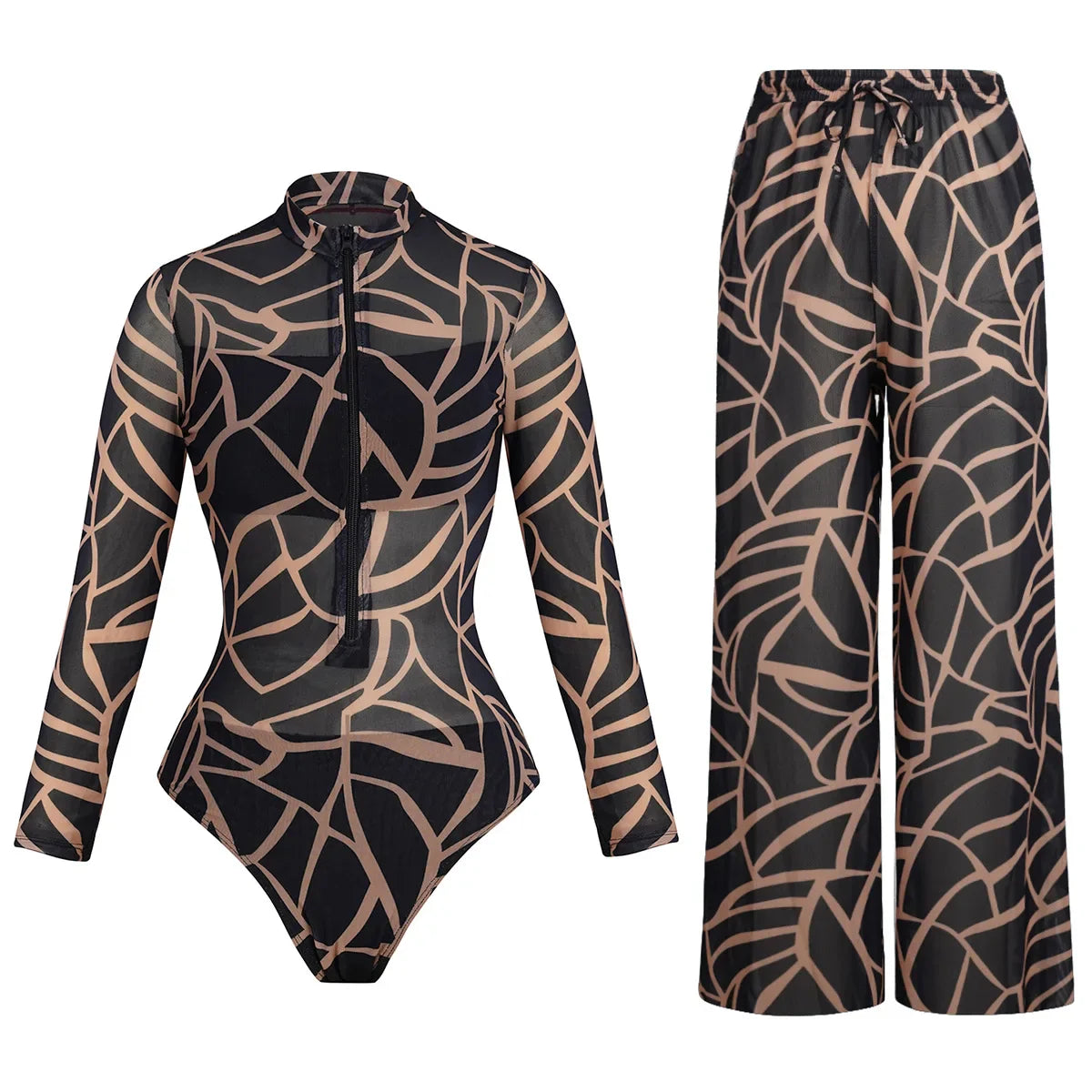Long Sleeve One Piece Swimsuit Zipper Front Sport Bathing Suit for Surfing Swimming Two Piece Set