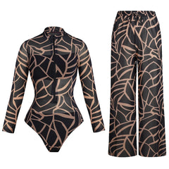 Long Sleeve One Piece Swimsuit Zipper Front Sport Bathing Suit for Surfing Swimming Two Piece Set