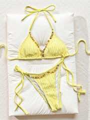 Wrinkled Crinkled Halter Bikini Strappy Two-pieces Bikini Set