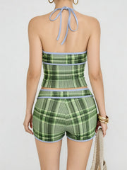 Y2K Bandeau Top Halter Daily Weared Set Casual Two Piece Outfit Two Piecewear