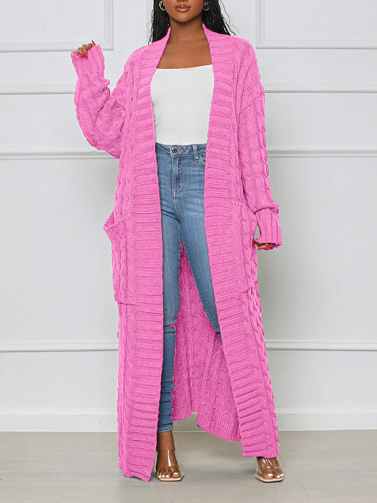 Knitted Solid Pocket Sweater Cardigans