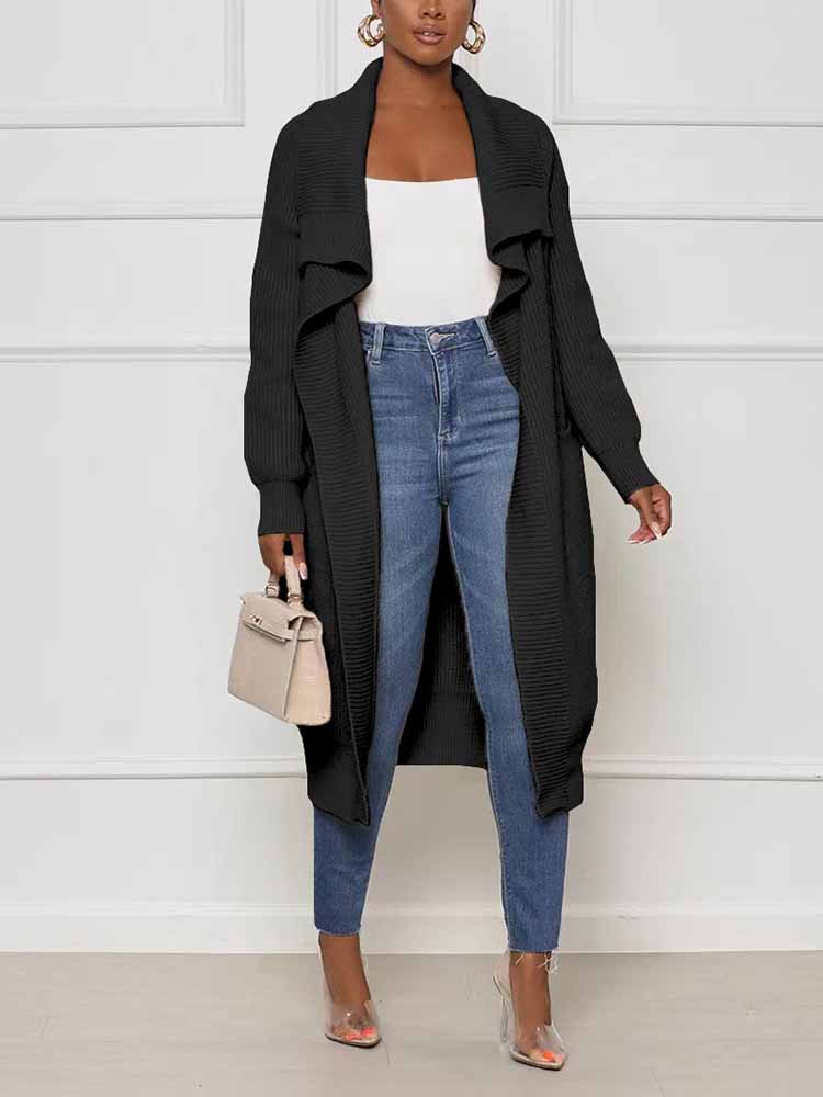 Knitted Solid Open Front Cardigans