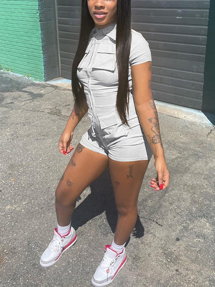 Zip Up Cargo Rompers