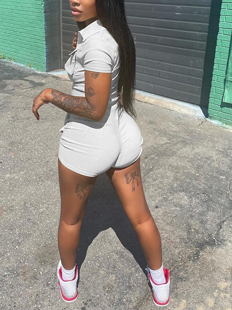 Zip Up Cargo Rompers