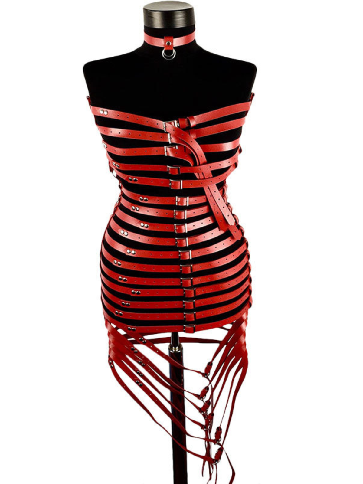 Robe mini bustier en cuir rouge 