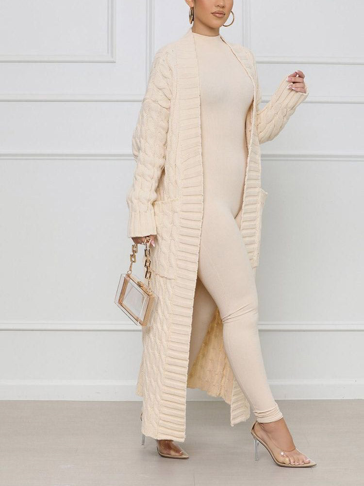 Knitted Solid Pocket Sweater Cardigans