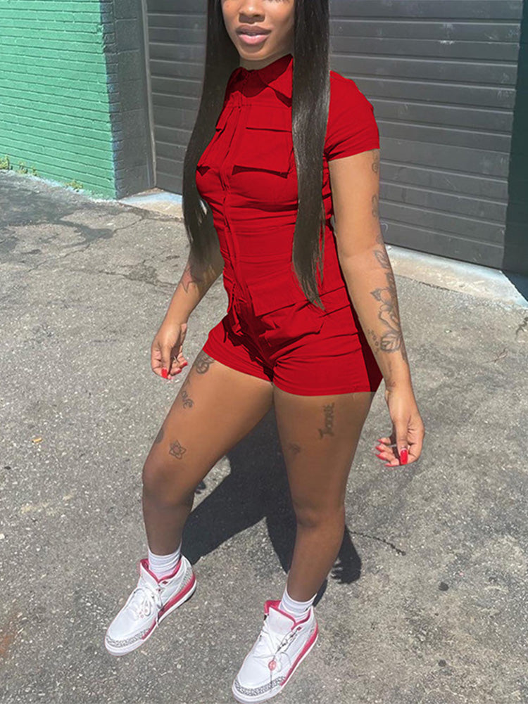 Zip Up Cargo Rompers