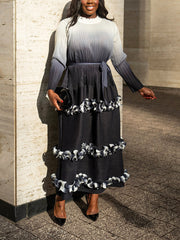 Ombre Ruffle Pleated Dresses