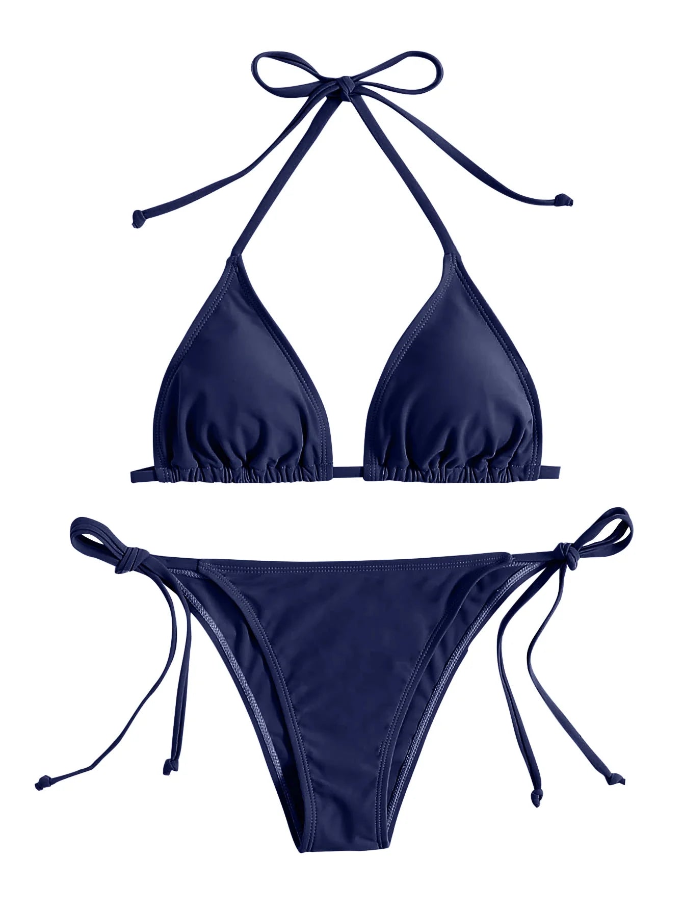 2Pcs Swimwear Thong Bikini Set Navy Blue Swimsuits Woman Bathing Bikinis Triangle Bandagewear