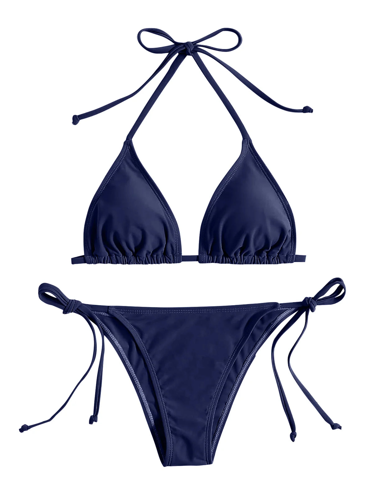 2Pcs Swimwear Thong Bikini Set Navy Blue Swimsuits Woman Bathing Bikinis Triangle Bandagewear