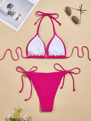 2Pcs Bikini Set Strapless Bareback Design Red Swimsuit Solid Color Swimwear Wrinkle Resistant for Ladies