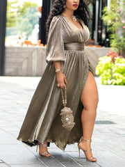 Glitter Split V Neck Party Dresses