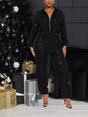 Sequin Zipper Jumpsuits