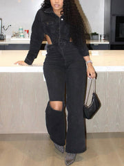 Cutout Waist Denim Jumpsuits